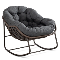 Outdoor Rattan Rocking Chair with Padded Cushion, Hand-Woven Recliner, Ergonomic Design, Steel Frame, 44" L x 37" W x 31.5" H, Gray