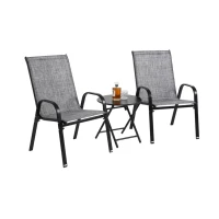 3-Piece Patio Set with 2 Armchairs and 1 Table, Garden Furniture Set with Breathable Textilene Fabric Chairs, Folding Steel Table, Gray(m-6)