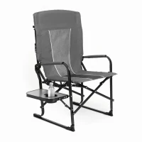 Camping Director's Chair with Side Table and Pocket, Steel Frame, Heavy Duty Oversized Portable Folding Chair, 25" L x 27.5" W x 43.5" H, Gray(m-2)