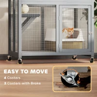 PawHut 74" Wooden Outdoor Cat House Catio with High Weight Capacity, Cat Cage Condo, Dark Gray(m-6)