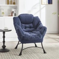 Modern Lazy Chair with Ottoman, Armrests, Side Pocket, Ergonomic Lounge Accent Chair with Steel Frame, 31.5" L x 25" W x 37.5" H, Navy Blue(m-5)