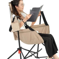 Hammock Camping Chair with Adjustable Back, Pillow, Folding Portable Rocking Chair with Cup Holder, Carry Bag, 38" L x 35" W x 42" H, Khaki(m-1)
