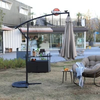 10ft Solar LED Offset Hanging Market Patio Umbrella with Steel Frame, Easy Adjustment and Enhanced Stability, 116" L x 116 W x 83" H, khaki(m-4)