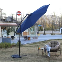 10ft Solar LED Offset Hanging Market Patio Umbrella with Easy Adjustment and Enhanced Stability, Steel Frame, 116" L x 116 W x 83" H, Navy Blue(m-5)