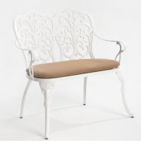 Patio Garden Bench with Floral Rose Design, Seat Cushion, Outdoor Park Bench with Cast Aluminum Frame, 34.5" L x 22.5" W x 34.5" H, White