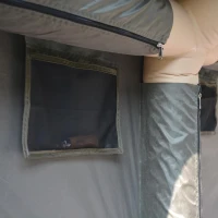 Inflatable Camping Tent with Hand Pump, Mesh and Chimney Window, Windproof Oxford Cabin Tent, 157.5" L x 118" W x 79" H, Army Green(m-11)