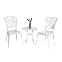 3-Piece Bistro Set with 2 Chairs and 1 Round Table, Adjustable Foot Caps, Classical Design, Rustproof Cast Aluminum Patio Furniture, White(m-2)