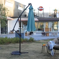 10ft Solar LED Offset Hanging Market Patio Umbrella with Enhanced Stability, Steel Frame, Easy Adjustment, 116" L x 116 W x 83" H, Light Green(m-4)