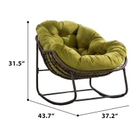 Outdoor Rattan Rocking Chair with Padded Cushion, Oversized Recliner Rocker for Porch, Patio, Living Room, Garden, 44" L x 37" W x 31.5" H, Olive(m-3)
