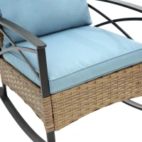 3-Piece Outdoor Rocking Rattan Chair Set with Steel Frame, Includes Table and Cushions, 29" L x 25.5" W x 31" H, Blue(m-5)