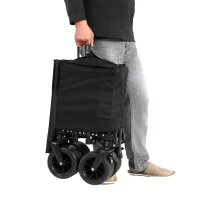 Foldable Extended Wagon with All-Terrain Beach Wheels, Heavy Duty 300L Utility Garden Cart with Drink Holders, 53.5" L x 21" W x 40.5" H, Black(m-9)