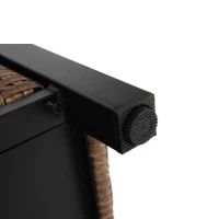 Outdoor Kitchen Wicker Island Rolling Cart with Wheels, Storage Cabinet, Steel Extended Table Top, Side Handle, 47" L x 20" W x 33.5" H, Brown(m-6)