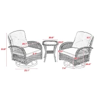 3-Piece Outdoor Swivel Rocker Patio Chairs Set with Cushions, Tempered Glass Table, 360° Rocking Conversation Set with Steel Frame, Grey(m-3)