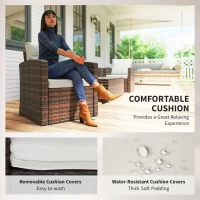 Outsunny 6 Pieces Wicker Patio Furniture Set with Cushions, 7-Seater Rattan Patio Sofa Set with Storage Coffee Table & Side Table, Sectional Outdoor Furniture Set, Cream White(m-5)