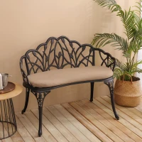 Patio Garden Bench with Floral Tulip Design, Ergonomic Backrest, Elegant Outdoor Park Bench for Lawn, Yard, 39" L x 21.5" W x 31" H, Black(m-1)