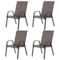 4-Piece Patio Chairs Set with Breathable Textilene Fabric, Armrests and Backrest, Camping Chairs for Garden, Pool, 24.5" L x 24.5" W x 38" H, Brown(m-2)