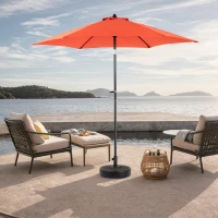 9ft Patio Umbrella with Push Button Tilt and Crank, Market Umbrella with 6 Steel Ribs, Base Not Included, 104" L x 104" W x 98.5" H, Orange(m-1)