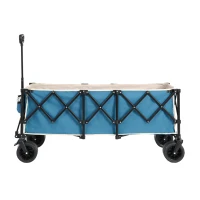 Foldable Extended Wagon with Big All-Terrain Beach Wheels, Folding Utility Garden Cart with Drink Holders, 53.5" L x 21" W x 40.5" H, Blue(m-1)