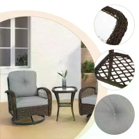 3-Piece Outdoor Swivel Rocker Patio Chairs Set with Cushions, Tempered Glass Table, 360° Rocking Conversation Set with Steel Frame, Grey(m-7)