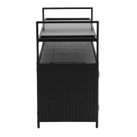 Outdoor Wicker Bar Cart with Glass Top and Wheels, Rolling Rattan Beverage Bar Counter Table for Porch, Backyard, Garden, Poolside Party, 51" L x 20" W x 35.5" H, Black(m-14)