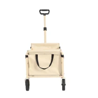 Lightweight Portable Heavy Duty Folding Beach Wagon with Wheels, Utility Cart with Automatic Rebound Handle, 26" L x 16" W x 17.5" H, Beige(m-6)