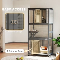 PawHut 74" Wooden Outdoor Cat House Catio with High Weight Capacity, Cat Cage Condo, Dark Gray(m-7)