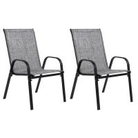 2-Piece Patio Chairs Set with Breathable Textilene Fabric, Curved Armrest, Space-Saving Outdoor Camping Chairs, 24.5" L x 24.5" W x 38" H, Gray(m-2)