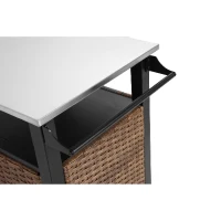 Outdoor Wicker Island Rolling Cart with Storage Cabinet, Expandable Shelf and Tabletop, Wine Glass Rack, 30" L x 22.5" W x 33.5" H, Brown(m-6)