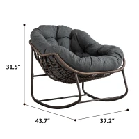 Outdoor Rattan Rocking Chair with Padded Cushion, Hand-Woven Recliner, Ergonomic Design, Steel Frame, 44" L x 37" W x 31.5" H, Gray(m-3)