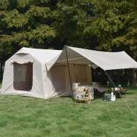 Inflatable Camping Tent with Canopy, Hand Pump, Waterproof and Windproof Air Glamping Tent for 7-8 People, 157.5" L x 118" W x 94.5" H, Beige(m-1)