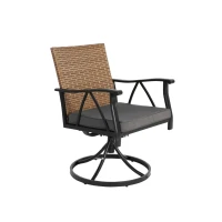 5-Piece Patio Dining Set with 4 Swivel Rocker Chairs, 1 Steel Table, Removable Cushions, Wicker Furniture Set for Garden, Backyard, Brown+Gray(m-4)