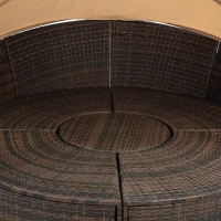 Outdoor Wicker Sofa Bed with Retractable Canopy, All-Weather Rattan Daybed with Washable Cushions and Lift Coffee Table, 64" L x 64" W x 55" H, Beige+Black(m-5)