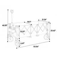 Foldable Extended Wagon with All-Terrain Beach Wheels, Heavy Duty 300L Utility Garden Cart with Drink Holders, 53.5" L x 21" W x 40.5" H, Black(m-3)