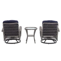 3-Piece Outdoor Swivel Rocker Patio Chairs Set with Tempered Glass Coffee Table, 360° Rocking Conversation Set with Thick Cushions, 29" L x 25" W x 34" H, Navy Blue(m-15)