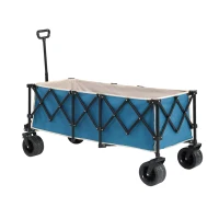 Foldable Extended Wagon with Big All-Terrain Beach Wheels, Folding Utility Garden Cart with Drink Holders, 53.5" L x 21" W x 40.5" H, Blue(m-5)