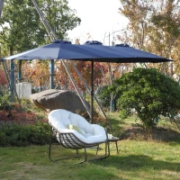 14.8 ft Double-Sided Outdoor Patio Umbrella with Steel Frame, Large Rectangular Design with Convenient Crank System, 178.5" L x 105'' W x 100.5" H, Navy Blue(m-5)