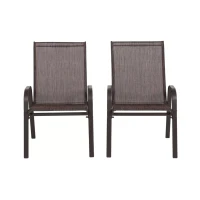 2-Piece Patio Chairs with Breathable Textilene Fabric, High Backrest and Armrest, Space-Saving Camping Chairs, 24.5" L x 24.5" W x 38" H, Brown(m-11)