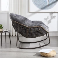 Oversized Outdoor Rattan Rocking Chair with Padded Cushion, Steel Frame, Ergonomic Hand-Woven Recliner, 44" L x 37" W x 31.5" H, Gray(m-6)