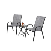 3-Piece Patio Set with 2 Armchairs and 1 Table, Garden Furniture Set with Breathable Textilene Fabric Chairs, Folding Steel Table, Gray(m-4)