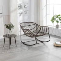 Outdoor Rattan Rocking Chair with Padded Cushion, Hand-Woven Recliner, Ergonomic Design, Steel Frame, 44" L x 37" W x 31.5" H, Gray(m-7)