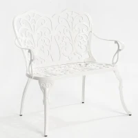 Waterproof and Rust-Proof Patio Garden Bench with Floral Rose Design, Cast Aluminum Outdoor Park Bench, 34.5" L x 22.5" W x 34.5" H, White(m-2)