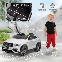 Aosom 12V/7AH Kids Ride on Car, Mercedes Benz AMG GLC63S Coupe, Electric Car with Remote Control, Handle, 2 Speed, with Music, Electric Light, Easy to Move, White(m-3)