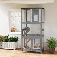 PawHut 74" Wooden Outdoor Cat House Catio with High Weight Capacity, Cat Cage Condo, Dark Gray(m-10)