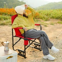 Outdoor Freestyle Rocker Camping Chair with Armrests and Backrest, Drink Holder, Portable Folding Rocking Chair, 24.5" L x 26" W x 37" H, Red(m-4)
