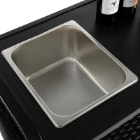 Multifunctional Outdoor Bar Table with Lockable Wheels, Ice Bucket, Side Basket, Wicker Bar Cart with Cabinet, 51.5" L x 19.5" W x 36" H, Black(m-4)