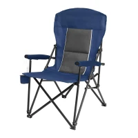 High Back Heavy Duty Lawn Chair with Cup Holder, Portable Collapsible Chair, Supports 250 lbs, Steel Frame, 22.5" L x 25.5" W x 41" H, Navy Blue(m-11)