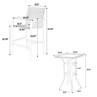 3-Piece Outdoor Bar Stools Set with Rattan Bar Chairs, Glass Table, Steel Frame, Perfect for Backyard, Garden, Pool, Balcony, Deck, Brown(m-3)
