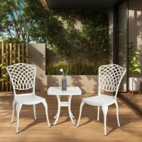 3-Piece Bistro Set with 2 Chairs and 1 Round Table, Adjustable Foot Caps, Classical Design, Rustproof Cast Aluminum Patio Furniture, White(m-1)