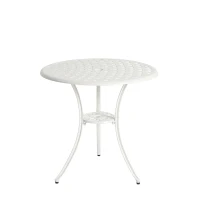 3-Piece Patio Bistro Set with Cushions, Umbrella Hole, Adjustable Foot Caps, All-Weather Cast Aluminum Table and Chairs for Garden, Balcony, White(m-11)