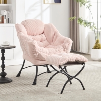 Ergonomic Lazy Chair with Ottoman, Armrests and Side Pocket, Lounge Accent Chair with Steel Frame, 31.5" L x 25" W x 37.5" H, Pink